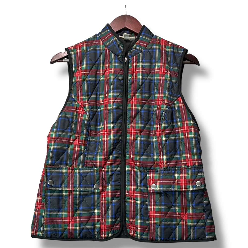 Appleseed's Petite PS Plaid Quilted Zip Vest Tartan Puffer Fall Holiday Preppy